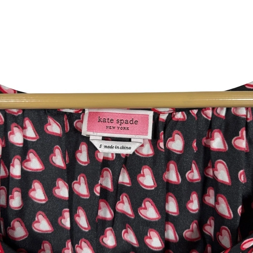 NWOT Kate Spade Fancy Hearts Riviera Silk Blouse Black/Red/Pink Size S